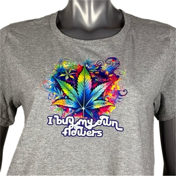 The Blind Medium | Gray Colorful ‘I buy my own flowers’ 420 graphic print T - Picture 3 of 11